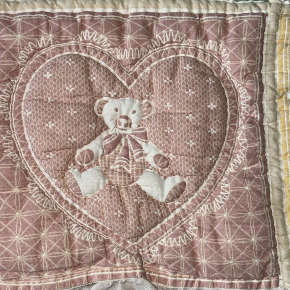 Handmade Teddy Bear Baby Quilt Pastel Crib Blanket Nursery 56x37 Vtg Cottagecore - Picture 9 of 16